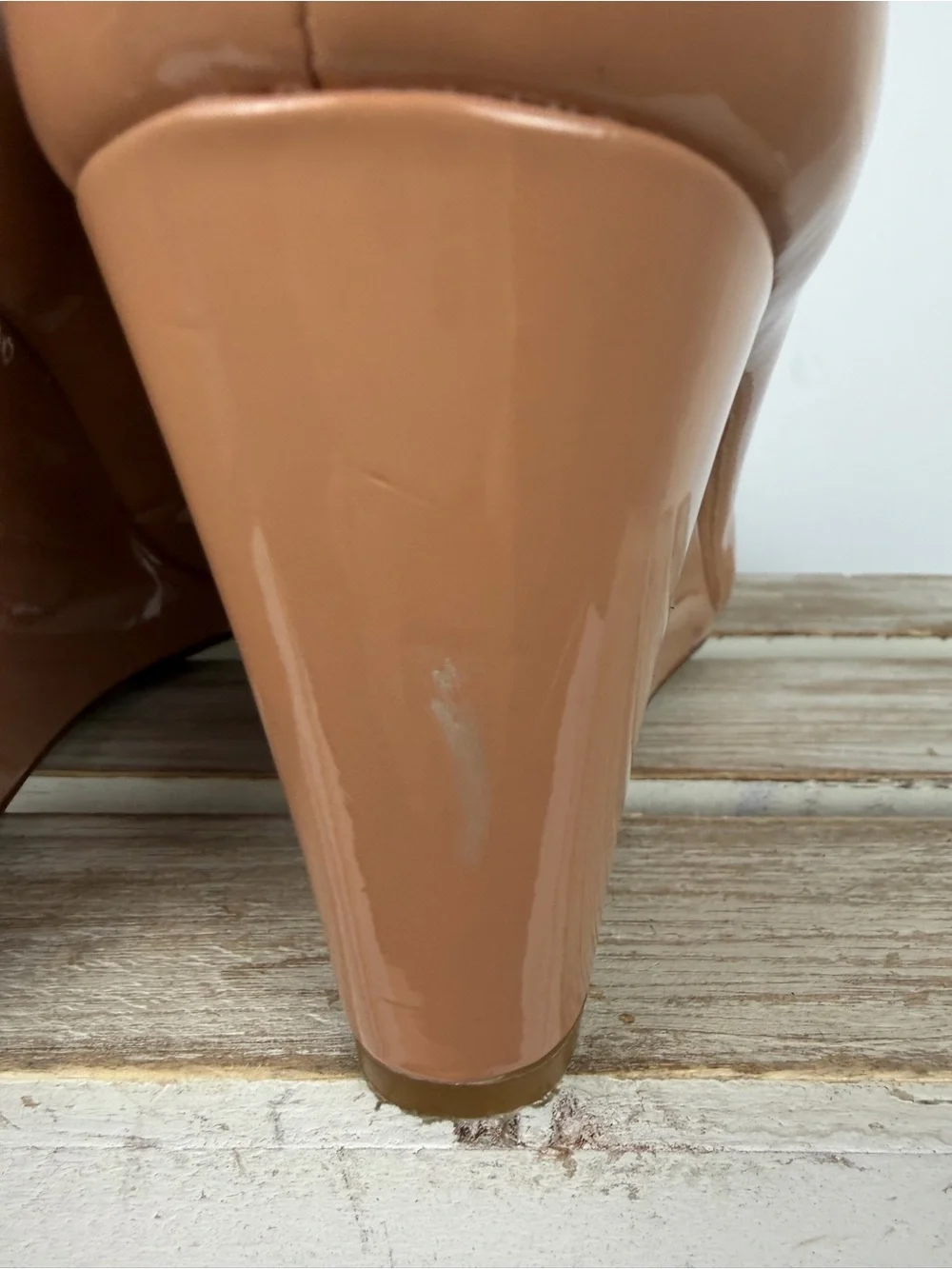 J.Crew Sylvia tan patent leather wedge glossy finish rounded toe size 8